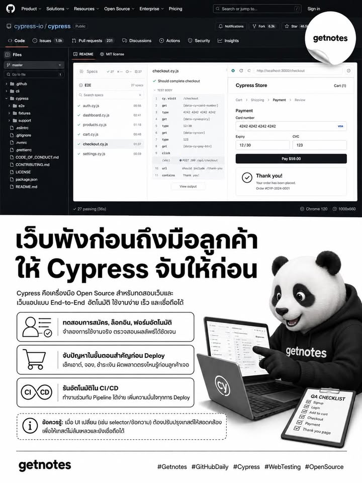 เว็บพังก่อนถึงมือลูกค้า ให้ Cypress จับให้ก่อน GitHub Daily วันนี้ขอแนะนำ Cypress — เครื่องมือ Open Source สำหรับทดสอบเว็บไซต์และ Web Application แบบอัตโนมัติ ช่วยจำลองการใช้งาน...